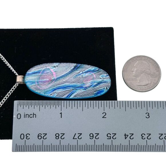 NIB Jon Richard Sterling Silver 5.6cm Blue Pink Dichroic Glass Pendant Necklace - Picture 5 of 5